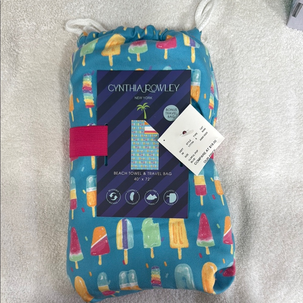Cynthia Rowley Colorful Popsicle Beach Towel w/ Travel Bag